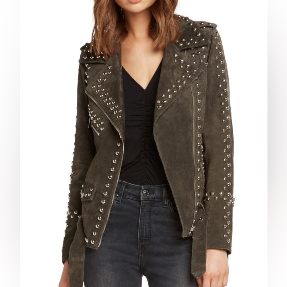Willow & Clay Studded Suede Moto Jacket